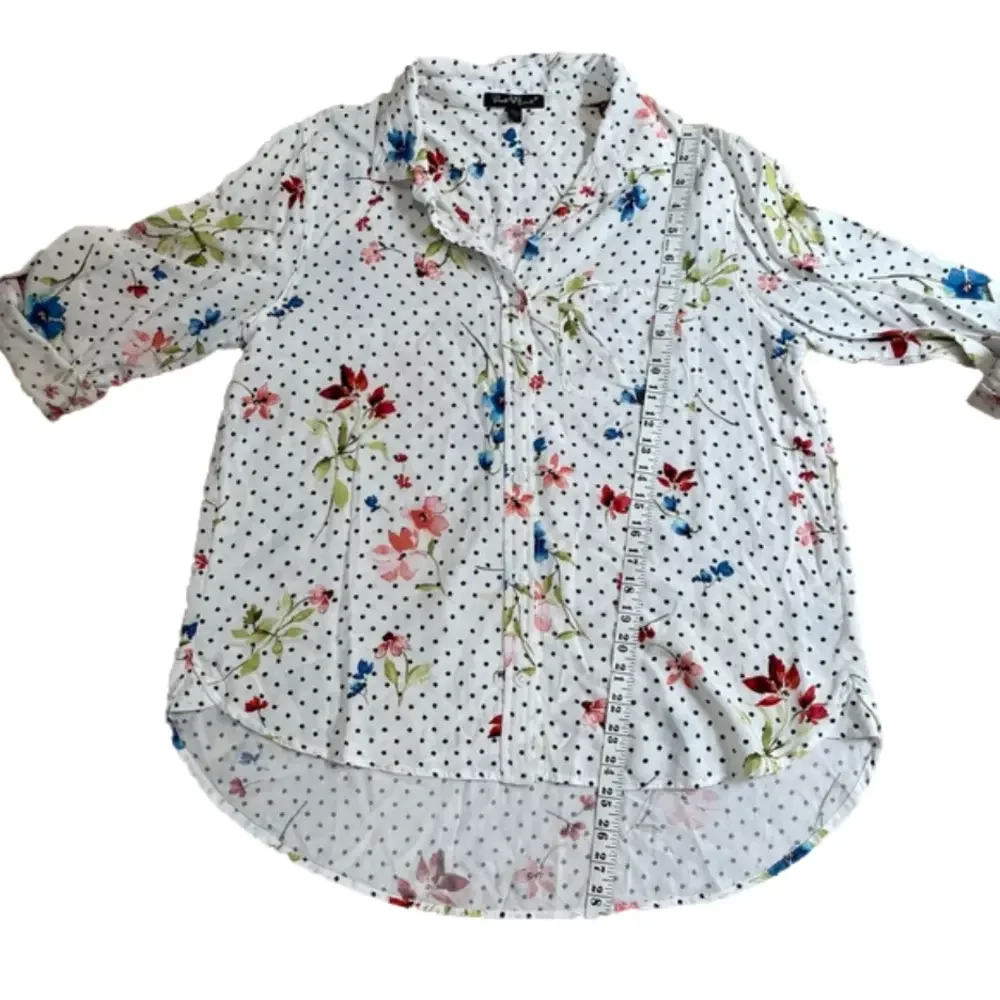 Velvet Heart Floral and Polka Dot White Button Up Long Shirt Size Large - Picture 7 of 7